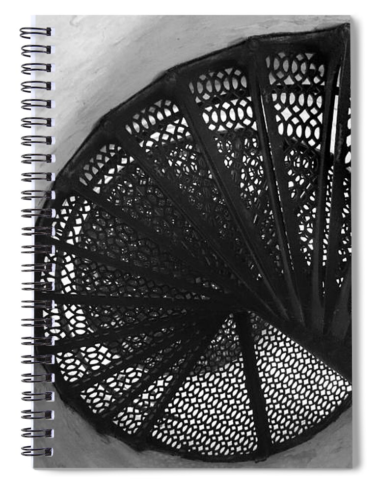 Spiral Spiral Notebook featuring the photograph Cana Island Lighthouse Staircase BW by David T Wilkinson