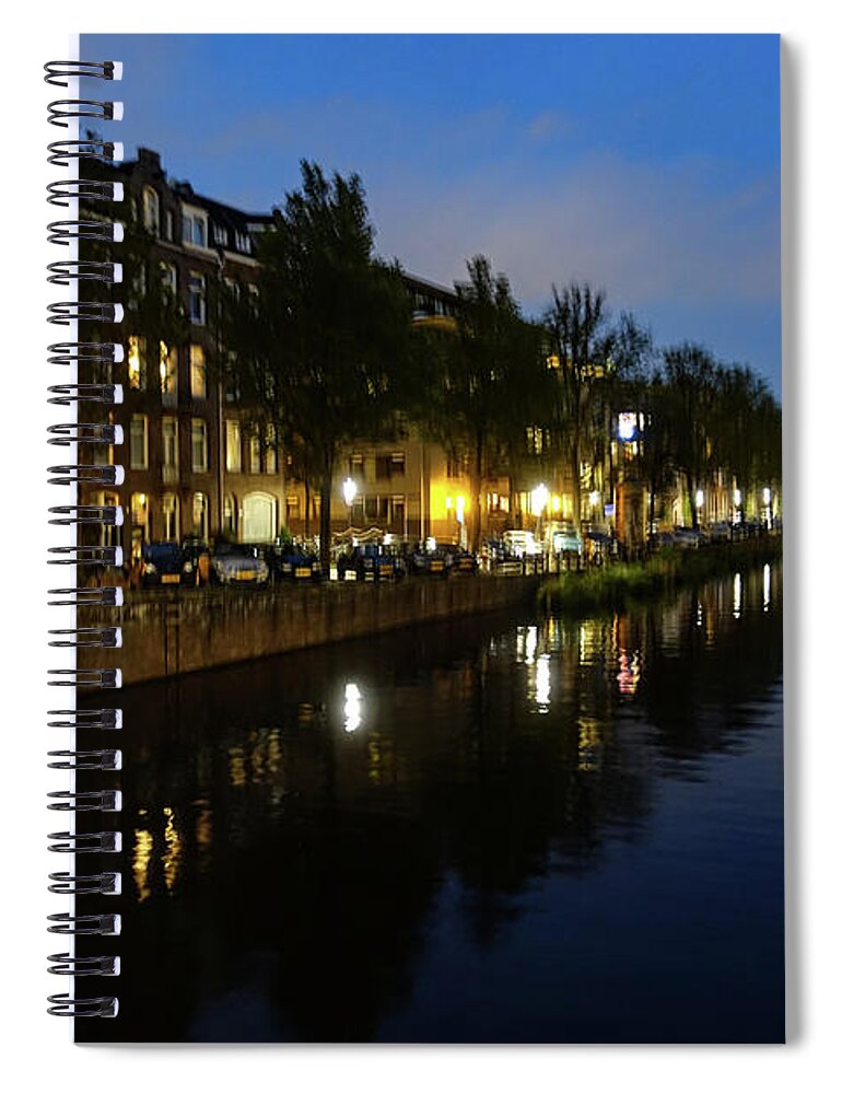 Night Spiral Notebook featuring the photograph Canal at Night by Marian Tagliarino