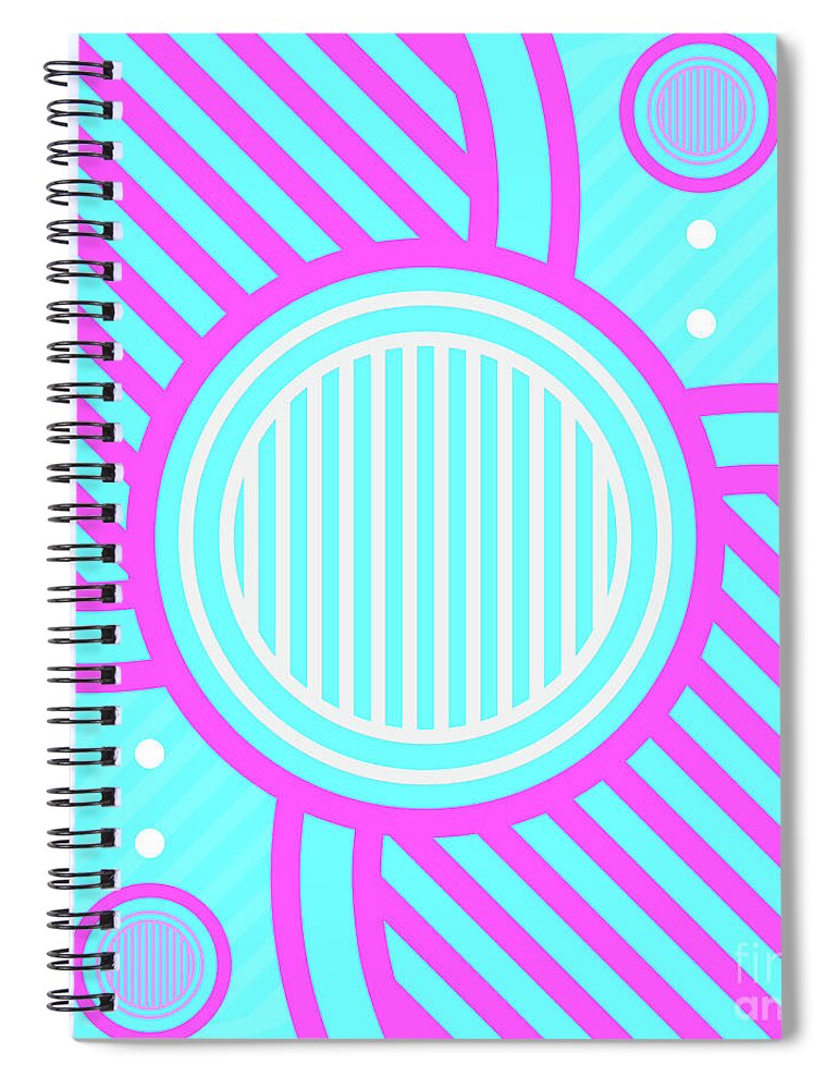 Abstract Spiral Notebook featuring the mixed media Candy Bubblegum Geometric Glyph Art in Cyan Blue and Pink n.0086 by Holy Rock Design