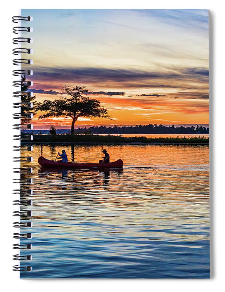 Higgins Lake Spiral Notebook featuring the photograph Canoe at Sunset by Joe Holley