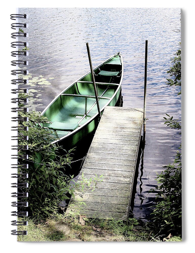 Canoe Spiral Notebook featuring the photograph Canoe On A Lake by Amelia Pearn