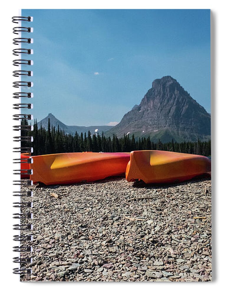 Montana Spiral Notebook featuring the photograph Canoe on two medicine lake by Alberto Zanoni