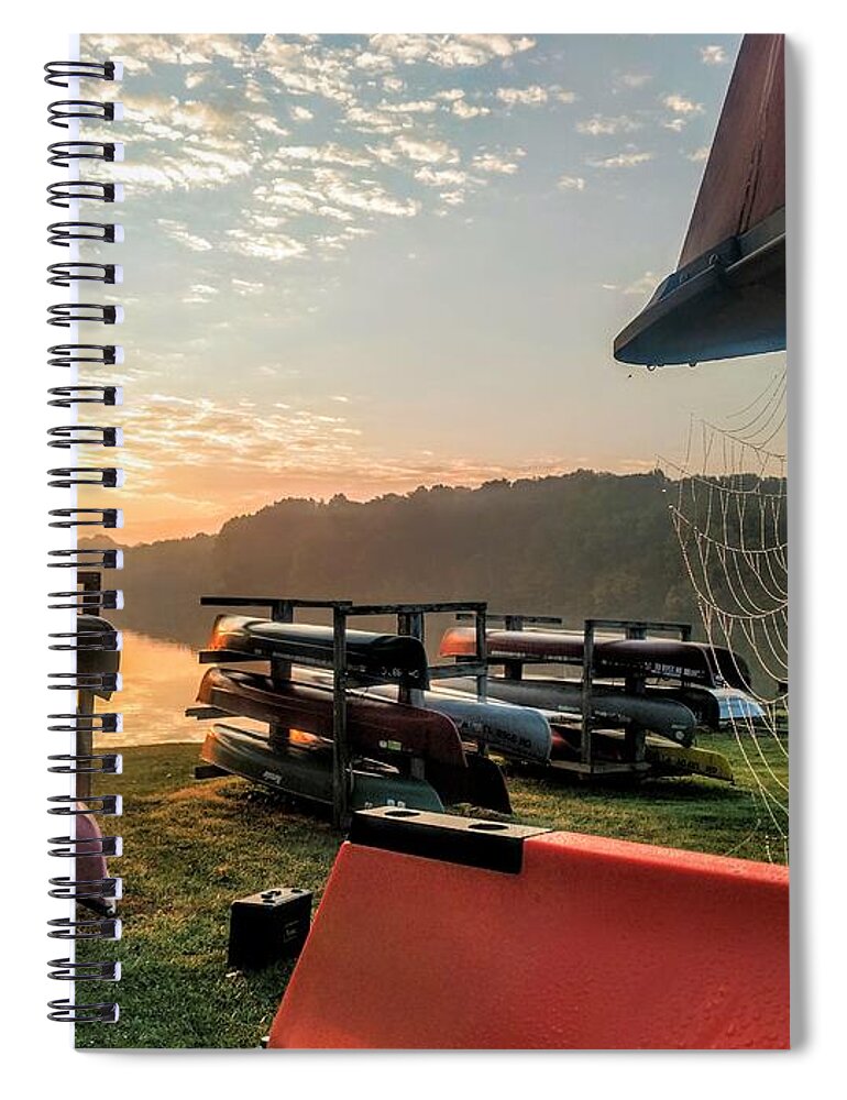  Spiral Notebook featuring the photograph Canoes and Spiders at Dawn by Brad Nellis