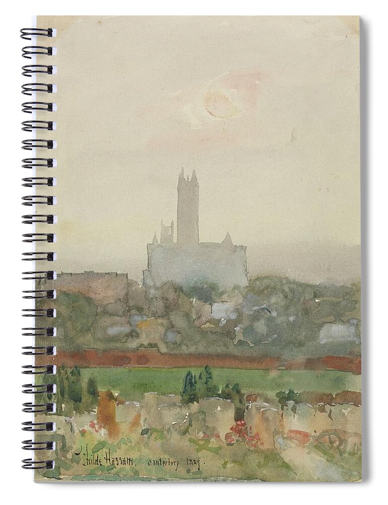 Canterbury Cathedral 1889 Childe Hassam Sketch Spiral Notebook featuring the painting Canterbury Cathedral 1889 Childe Hassam by MotionAge Designs