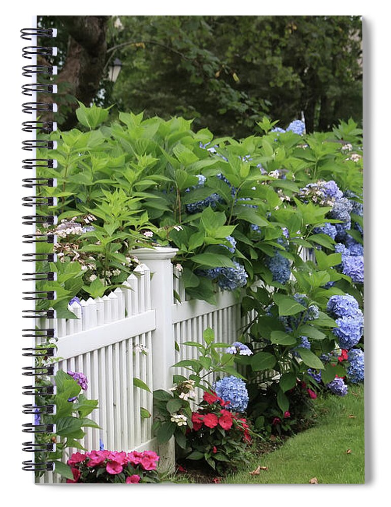 Hydrangeas In Garden Spiral Notebook featuring the photograph Cape Cod Flower Garden by Jayne Carney