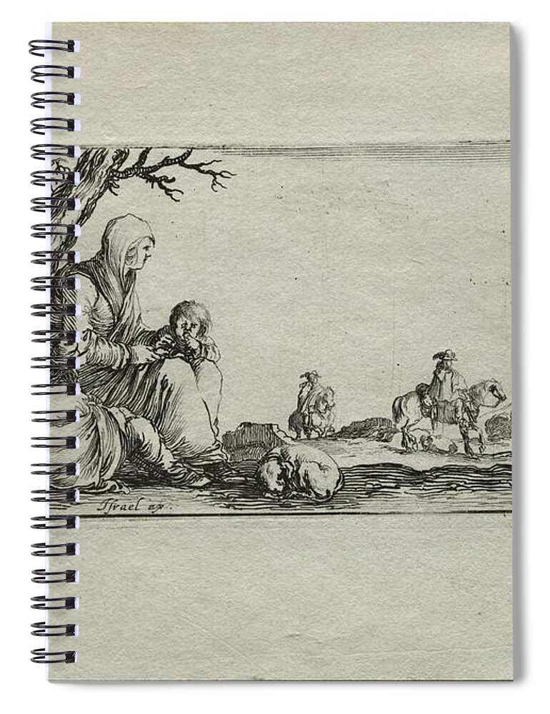 Antique Spiral Notebook featuring the painting Caprices Seated Beggar Woman with Two Children c. 1642 Stefano Della Bella by MotionAge Designs