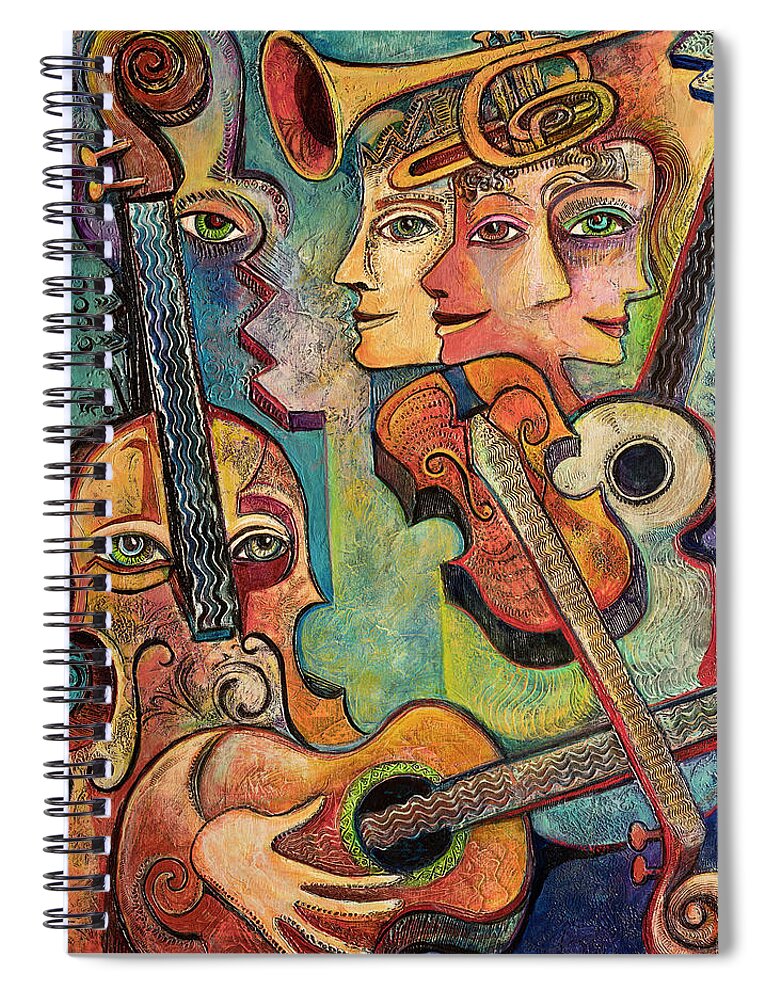 Music Spiral Notebook featuring the painting Captured by a Trapezoidal Tune by Mary DeLave