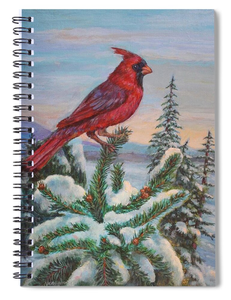 Snow Scene Spiral Notebook featuring the painting Cardinal Bird by Veronica Cassell vaz