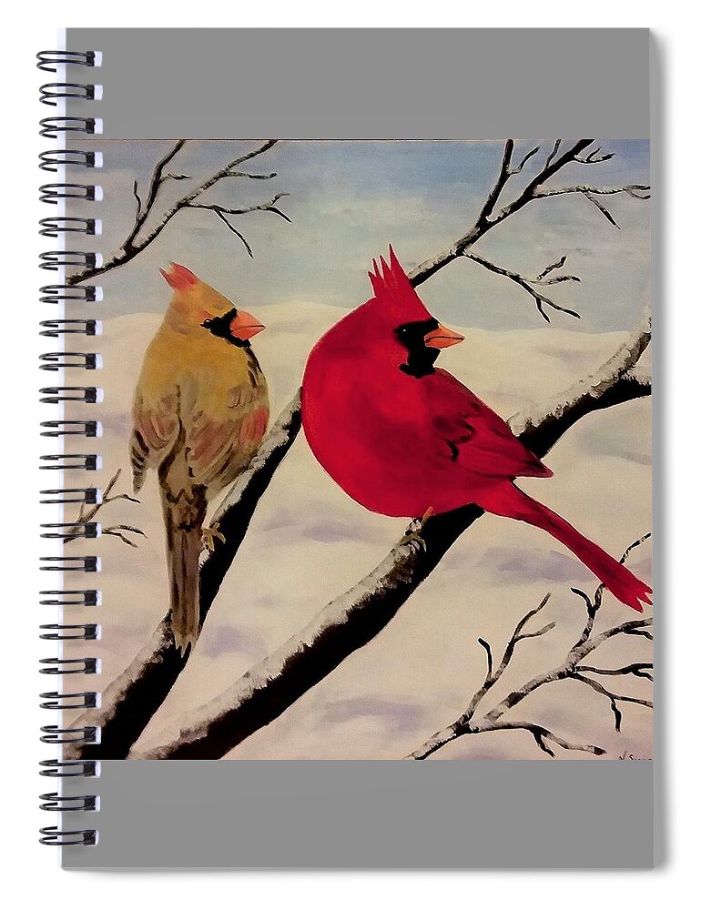 Birds Spiral Notebook featuring the painting Cardinal Couple by Nancy Sisco