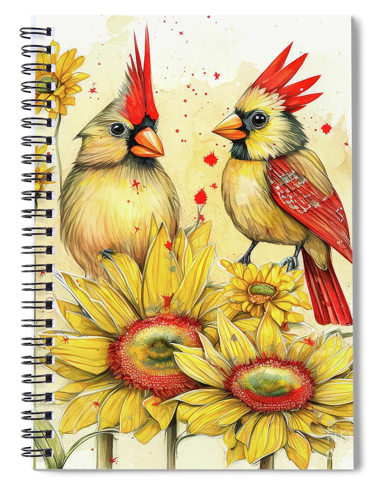 Northern Cardinal Spiral Notebook featuring the painting Cardinal Girl Friends by Tina LeCour