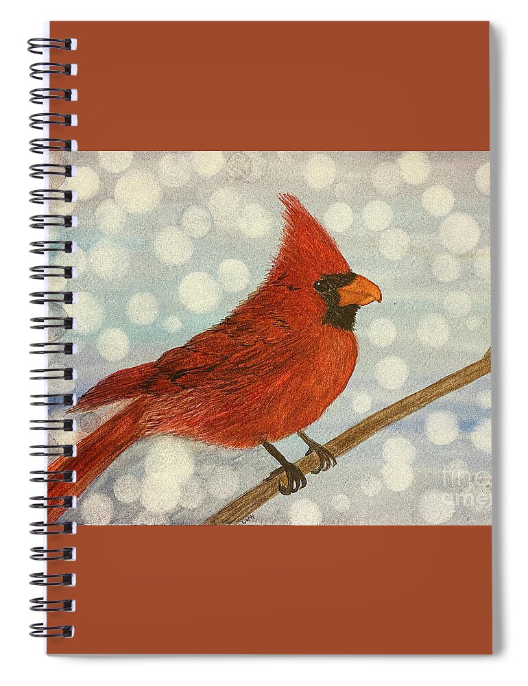 Cardinal Spiral Notebook featuring the painting Cardinal in Snow by Lisa Neuman