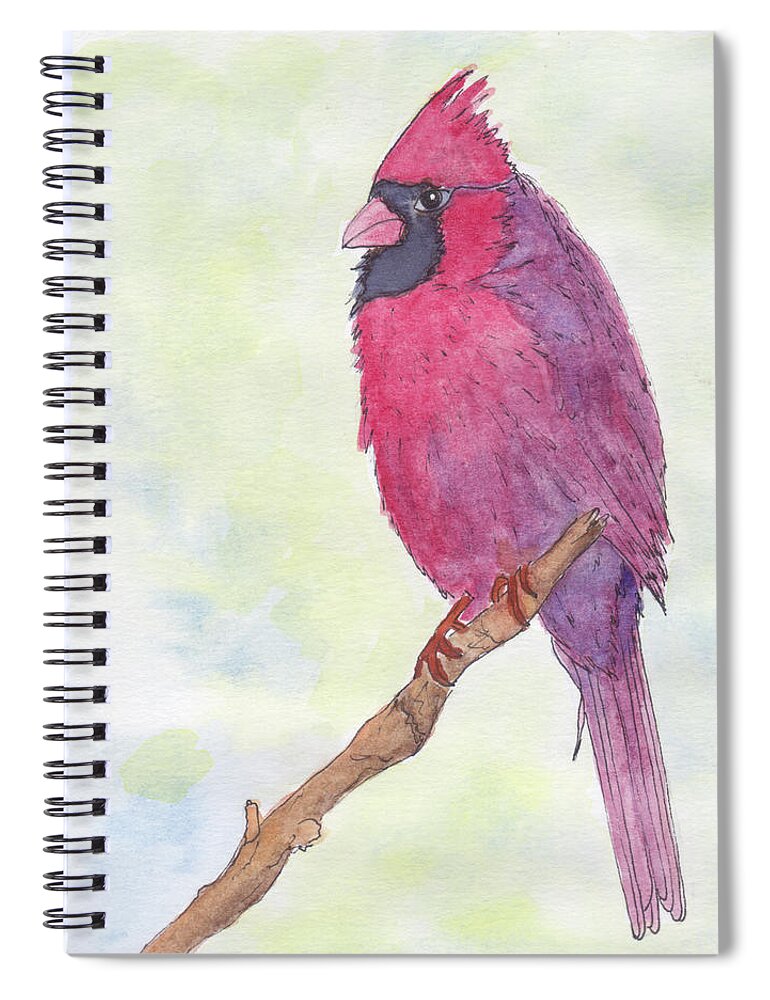 Birds Spiral Notebook featuring the painting Cardinal Visiting by Anne Katzeff