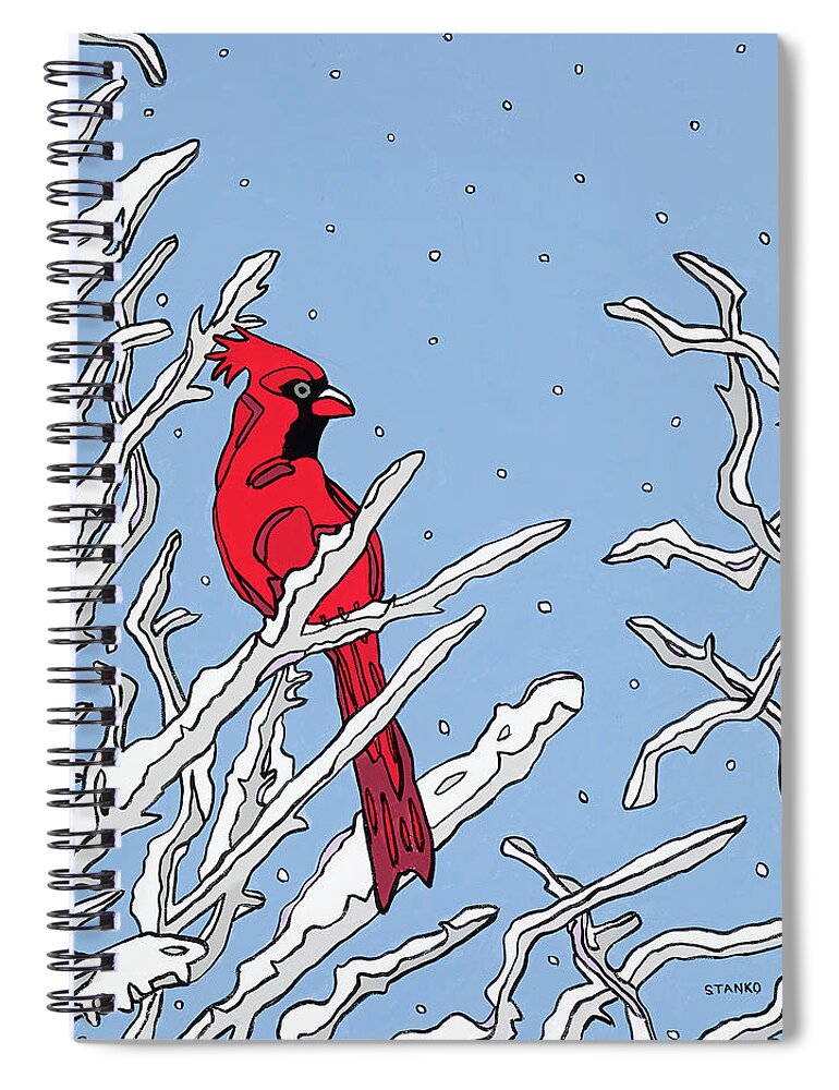 Cardinal Winter Branches Bird Spiral Notebook featuring the painting Cardinal Winter by Mike Stanko