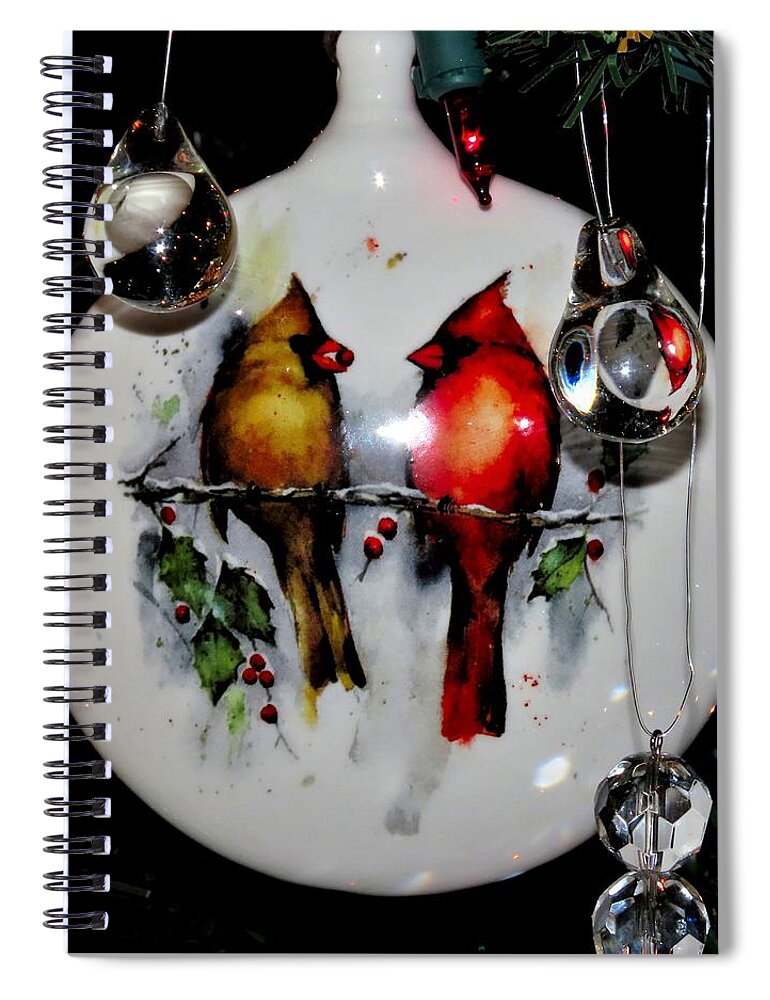 Christmas Spiral Notebook featuring the photograph Cardinals in Love at Christmas by Linda Stern