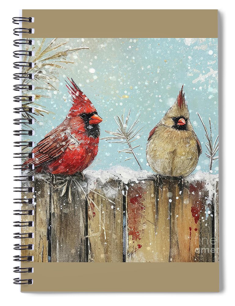Northern Cardinals Spiral Notebook featuring the painting Cardinals In The Snow by Tina LeCour