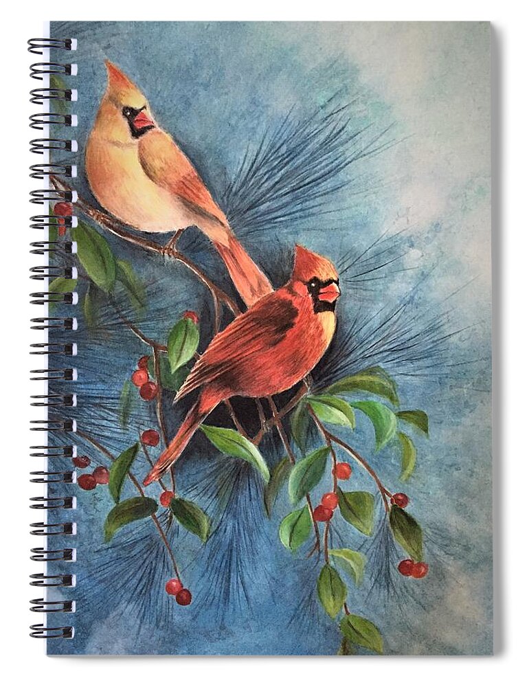 Birds Spiral Notebook featuring the painting Cardinals by Vina Yang