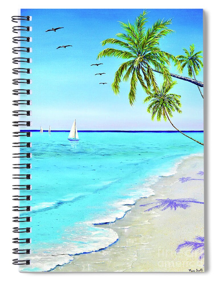Caribbean Spiral Notebook featuring the painting Caribbean Blue Island by Mary Scott