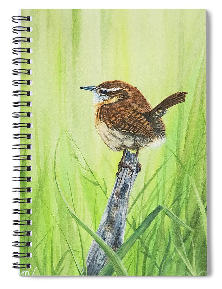 Nature Spiral Notebook featuring the painting Carolina Wren by Linda Shannon Morgan
