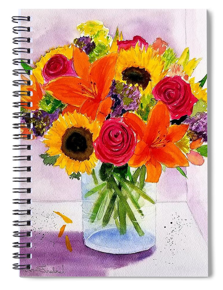 Daylilies Spiral Notebook featuring the painting Carols Vase by Ann Frederick