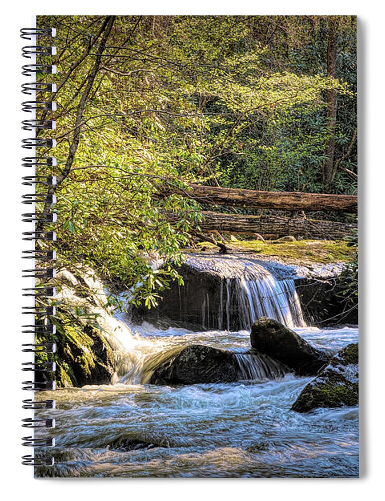 Waterfall Spiral Notebook featuring the photograph Cascading Waters in the Mountains by Debra and Dave Vanderlaan