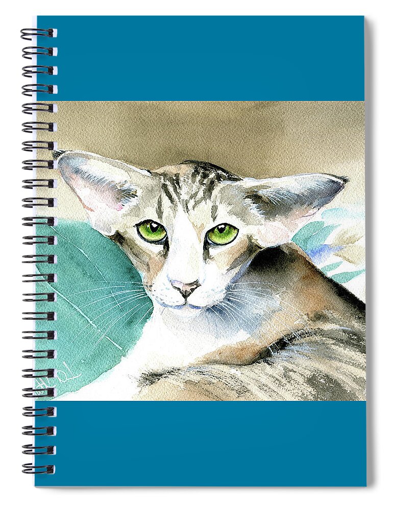 Cats Spiral Notebook featuring the painting Casey Oriental Cat Painting by Dora Hathazi Mendes
