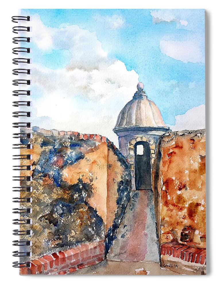 Puerto Rico Spiral Notebook featuring the painting Castillo de San Cristobal Sentry Door by Carlin Blahnik CarlinArtWatercolor