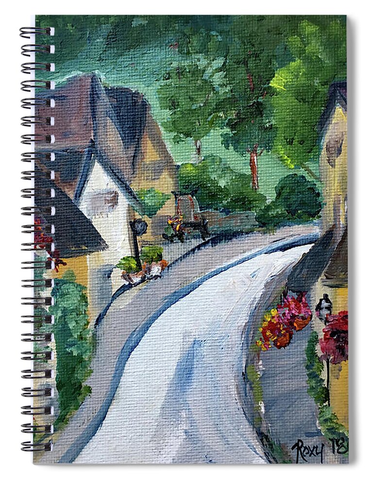 Castle Combe Spiral Notebook featuring the painting Castle Combe view from Town Square by Roxy Rich