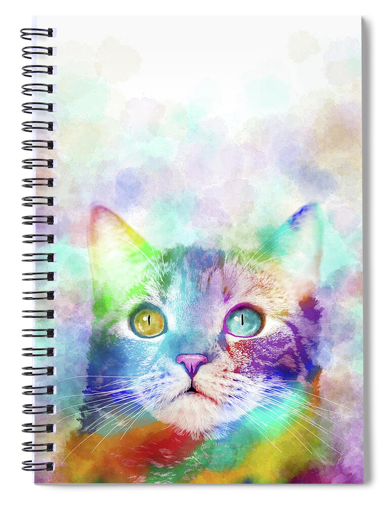 Cat Spiral Notebook featuring the digital art Cat 663 multicolor cat by artist Lucie Dumas by Lucie Dumas