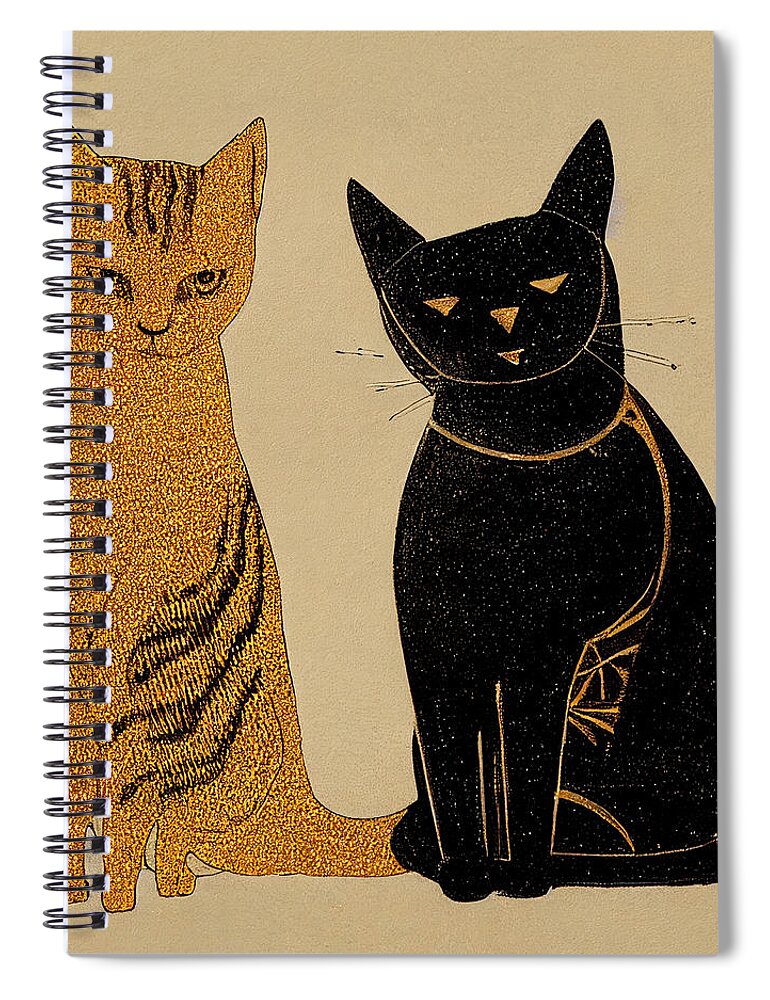 Castle Spiral Notebook featuring the painting Cat And Dog Ink Sparkling Gold And Black 4fa03b37 44ee 4f5f 975a A9f7319a8ec3 by MotionAge Designs