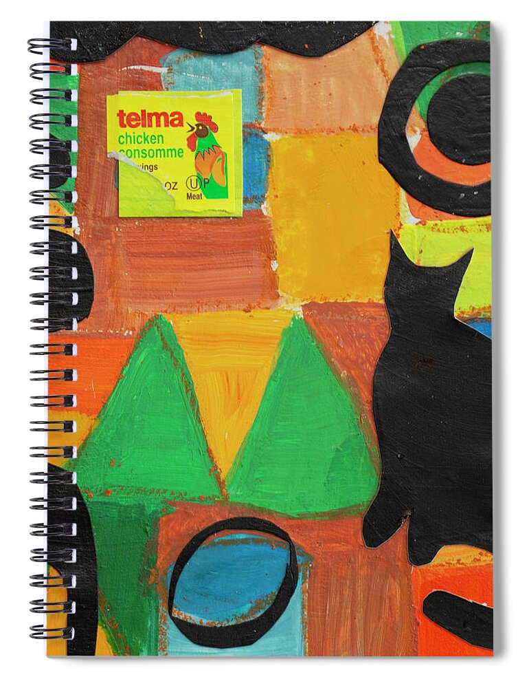 Cat Spiral Notebook featuring the mixed media Cat Eyes by Julia Malakoff