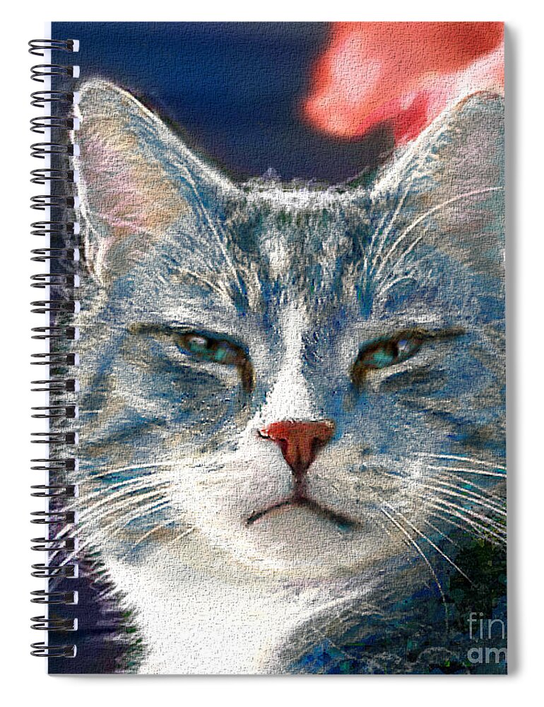 Stayhome Spiral Notebook featuring the painting Cat Mask Blue by Angie Braun