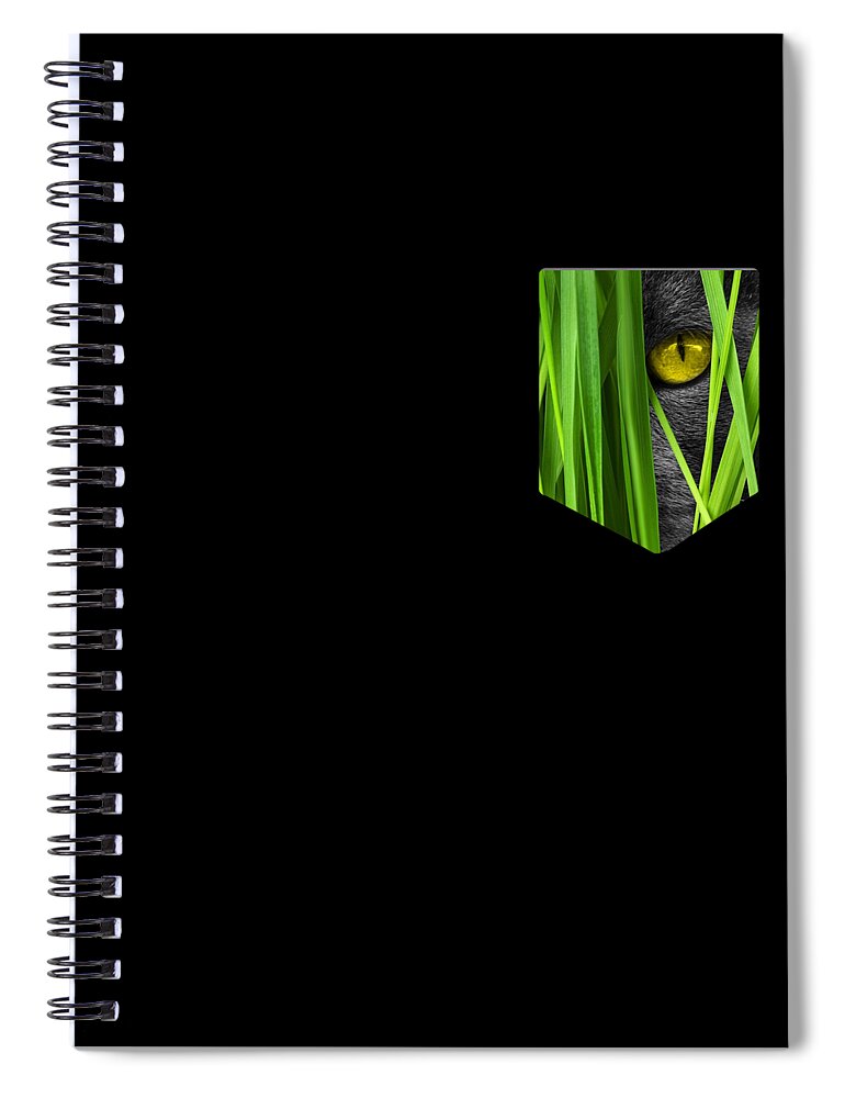 Funny Spiral Notebook featuring the digital art Cat Pocket Grass by Flippin Sweet Gear