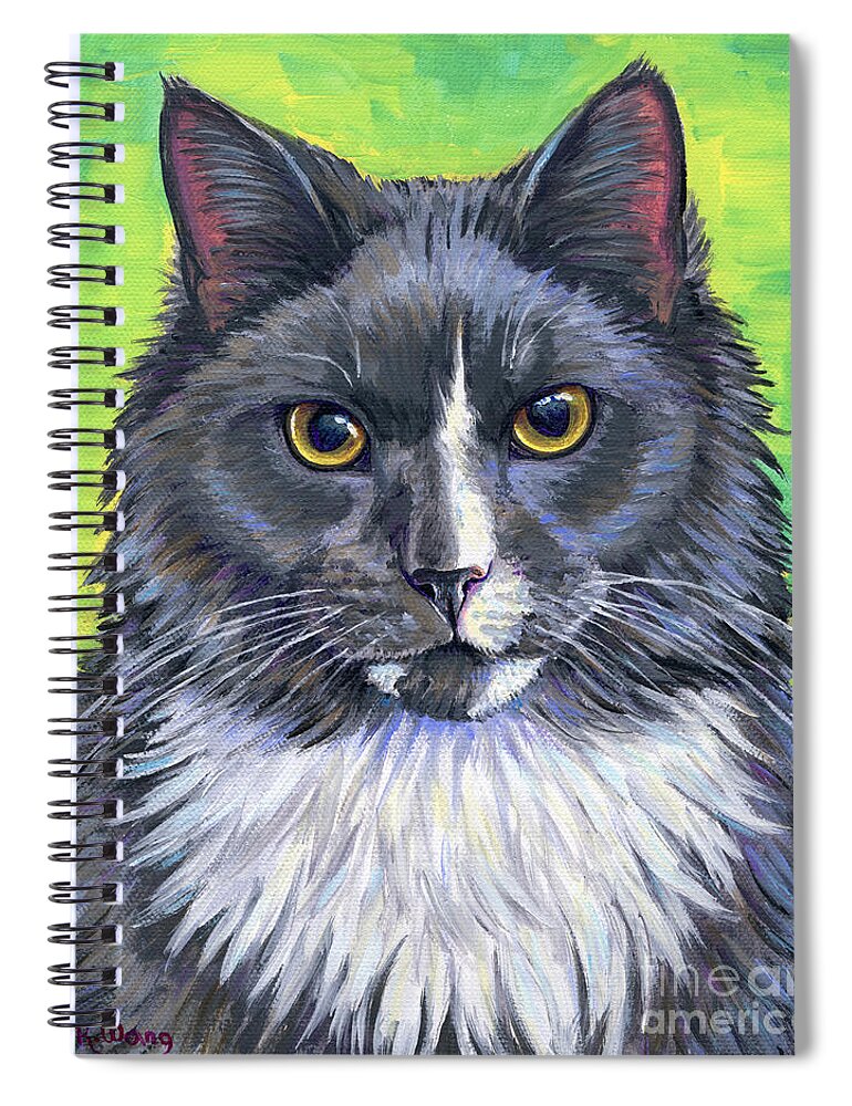 Maine Coon Spiral Notebook featuring the painting Cat Portrait - Lenny by Rebecca Wang