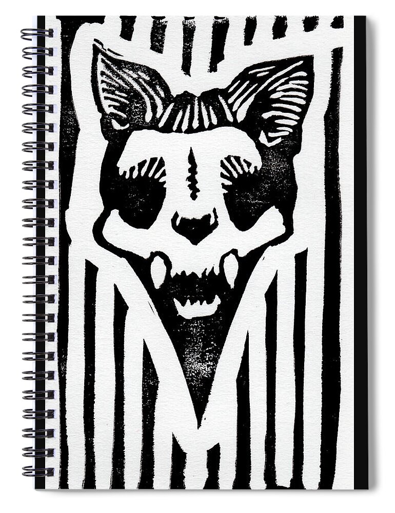 Lino Spiral Notebook featuring the relief Cat Skull by Tiffany DiGiacomo