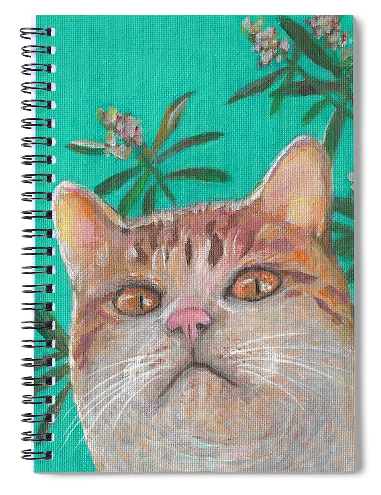 Cat Under Loquat Tree Spiral Notebook featuring the painting Cat under Loquat Tree by Kazumi Whitemoon