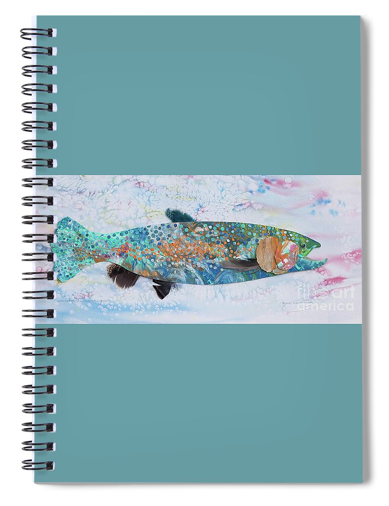 Fish Spiral Notebook featuring the mixed media Catch and Release Rainbow @ the Missouri by Shirley Robinett