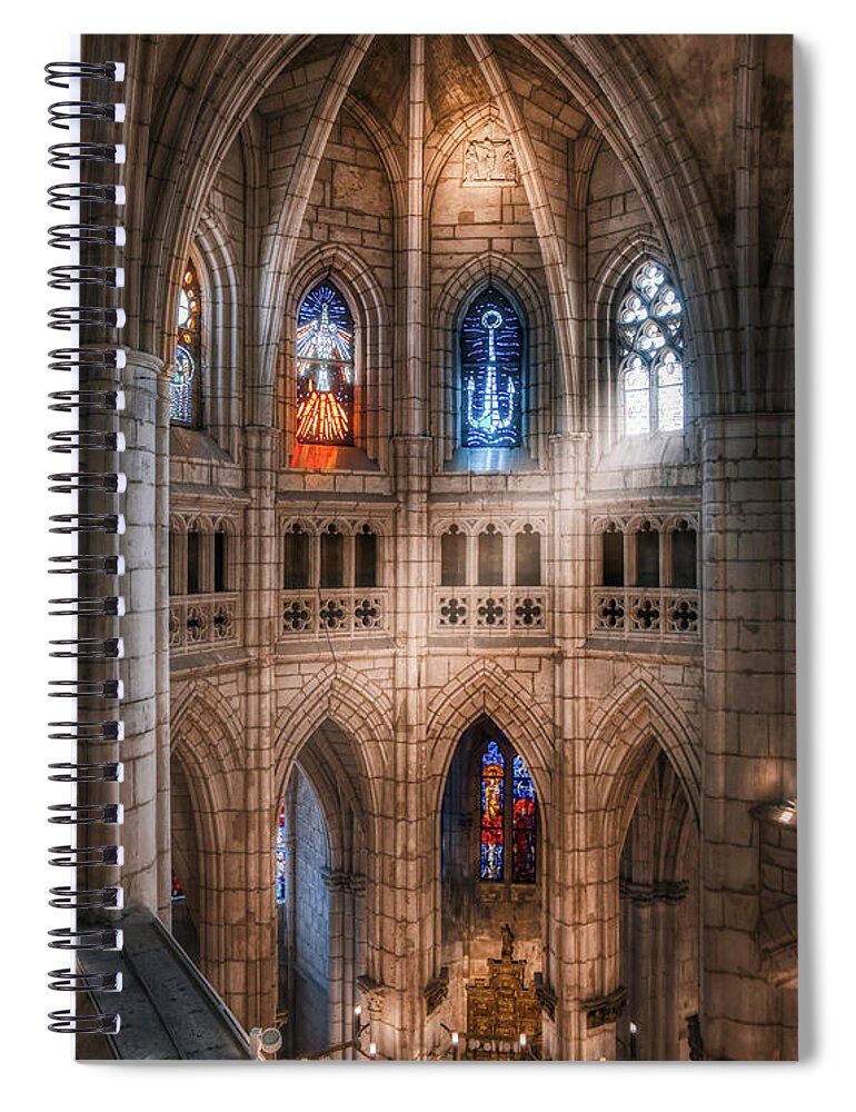 Cathedral Spiral Notebook featuring the photograph Cathedral stained glass windows by Micah Offman