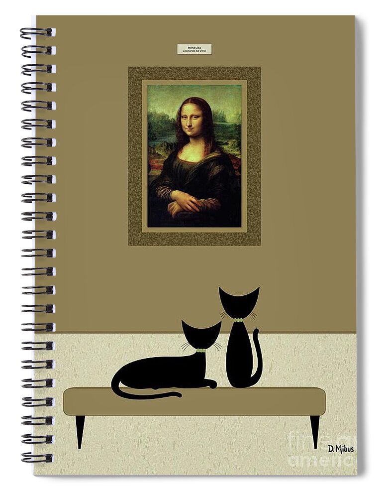Cats Visit Art Museum Spiral Notebook featuring the digital art Cats Admire the Mona Lisa by Donna Mibus