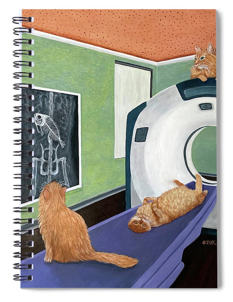 Cat Art Spiral Notebook featuring the painting CAT Scan by Karen Zuk Rosenblatt
