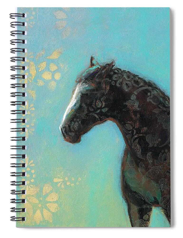 Equine Art Spiral Notebook featuring the painting Caught Running Thru the Pansies by Frances Marino