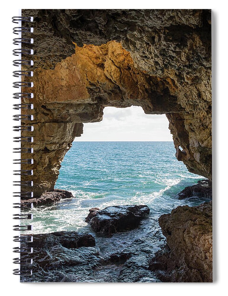 Coast Spiral Notebook featuring the photograph Cave on the Mediterranean coast, Cova del Arcs by Adriana Mueller