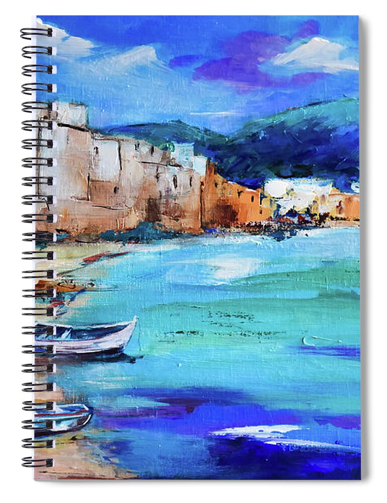 Cefalu Spiral Notebook featuring the painting Cefalu Seaside - Sicily by Elise Palmigiani