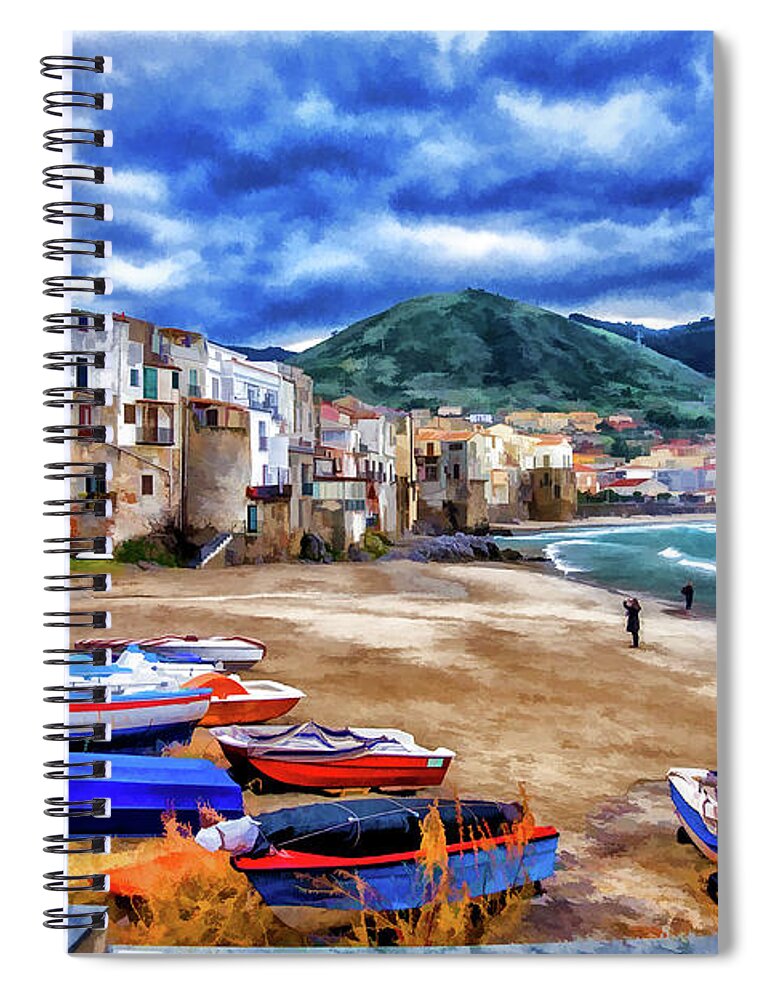 Italy Spiral Notebook featuring the photograph Cefalu Waterfront by Monroe Payne
