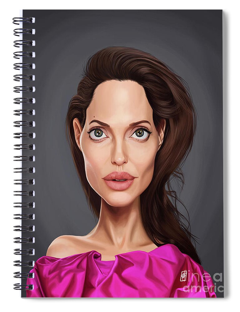 Illustration Spiral Notebook featuring the digital art Celebrity Sunday - Angelina Jolie by Rob Snow