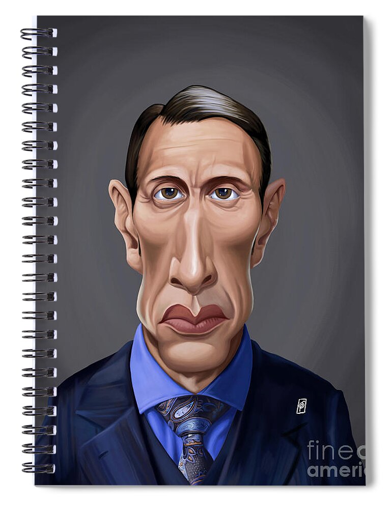 Caricature Spiral Notebook featuring the digital art Celebrity Sunday - Mads Mikkelsen by Rob Snow