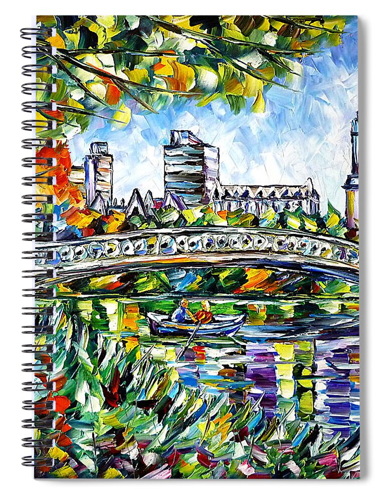 Colorful Cityscape Spiral Notebook featuring the painting Central Park, New York by Mirek Kuzniar
