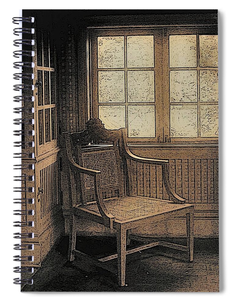 Chair Window Room B&w Sepia Spiral Notebook featuring the photograph Chair Window2 by John Linnemeyer