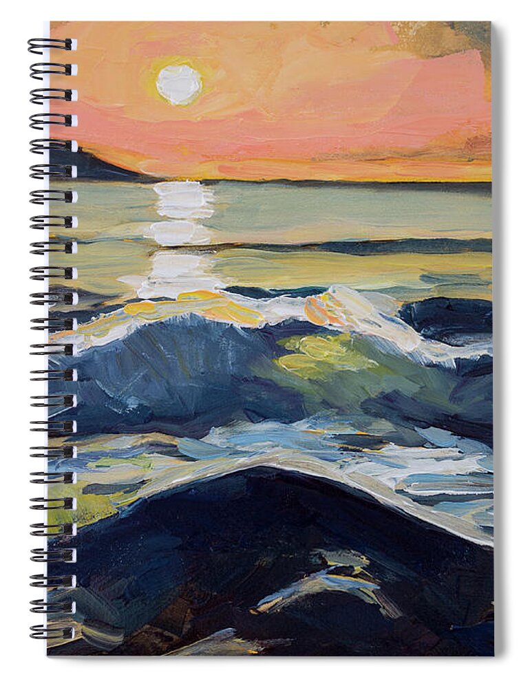 Sunlight Spiral Notebook featuring the painting Chanteiro Beach Sunset Galicia Spain by Pablo Avanzini