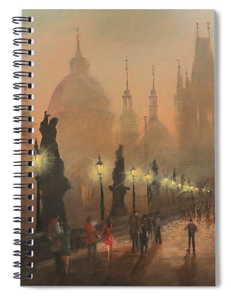 Charles Bridge Spiral Notebook featuring the painting Charles Bridge Prague by Tom Shropshire