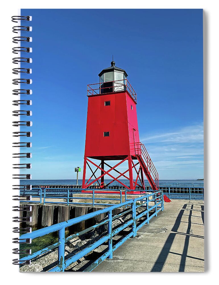 Charlevoix Spiral Notebook featuring the photograph Charlevoix South Pier Lighthouse by Bill Swartwout
